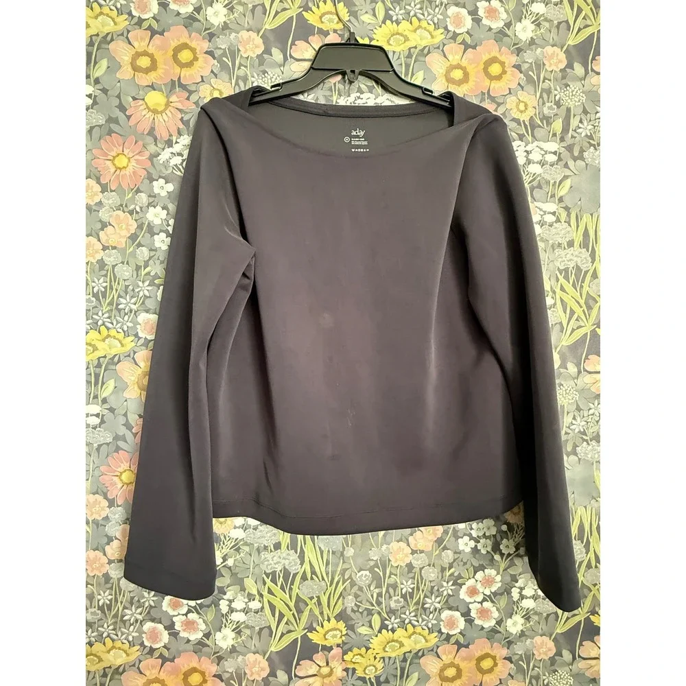 Aday Getaway Scuba Top Boat Neck Long Sleeve Black Women's Size M - Picture 4 of 10
